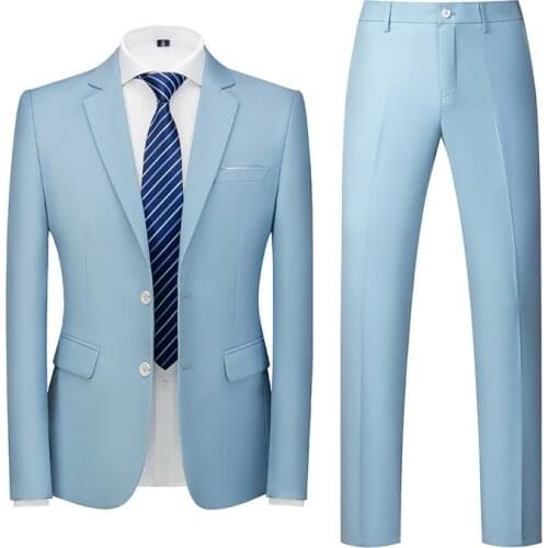 Man Two Piece Suit Slim Fit Tuxedos For Wedding Prom Groomsmen 2 Button Suit Jacket and Pants Set 8 Solid Colors Available