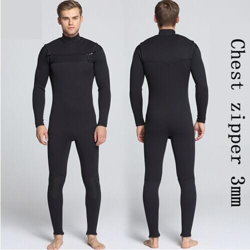 Men 3mm new all-black front chest open zipper diving suit thickening surfing suit full body wetsuits size S-XXL