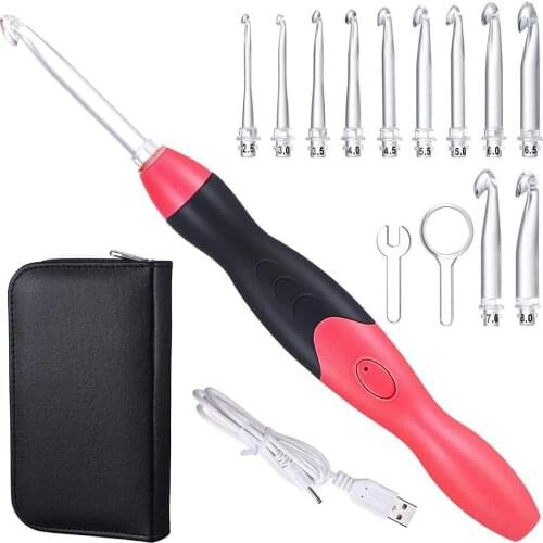 Rubber Handle LED Light Crochet Hooks Knitting Needles Set With Case 11pcs 2-10 Mm Crochet For Weave Sewing Needles Tool
