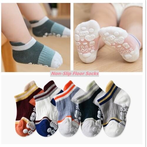5Pairs Pack Childrens Cotton Big Heel Low-cut Baby Boat Socks Baby Non-slip Floor Socks Children Trampoline Socks