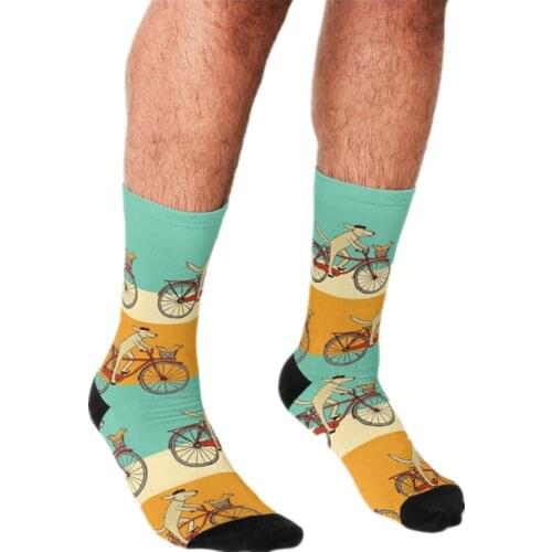 Funny Men Socks harajuku Dog and Squirrel Riding a Bicycle Print Happy hip hop Unisex Man Socks art Novelty Casual Animal Socks