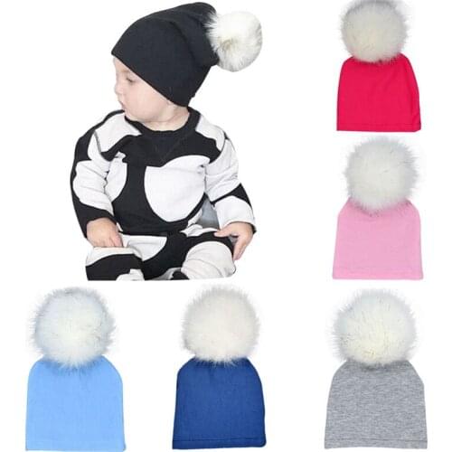 Autumn Winter Baby Hats Pure Color Boy Girl Knitted Kids Caps Pompom Fashion Newborn Photo Props Bonnet Childrens Accessories