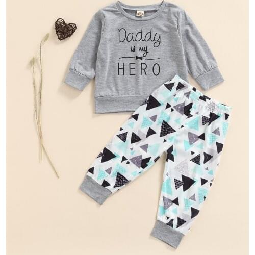 1-5Y Toddler Girls 2Pcs Autumn Clothes Outfits Long Sleeve Letter Print Pullover Top and Triangle Pattern Pants Set