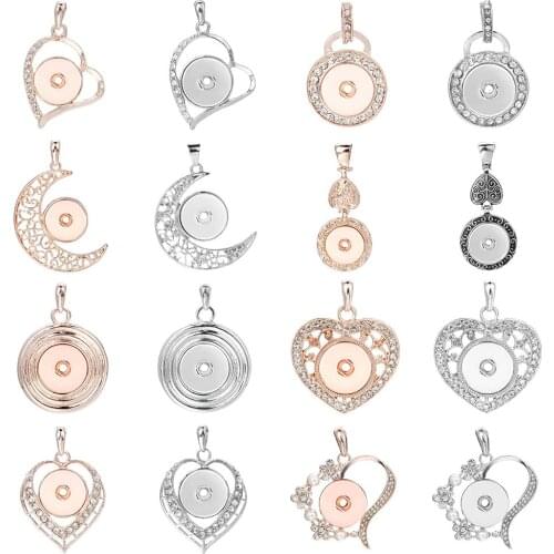 New Snap Jewelry Pendant Silver Color Rose Gold Rhinestone Snap Button Necklace 18mm Snap Pendant Necklace for Women DIY Jewelry