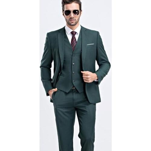 Jacket+Pants+Vest) Green Chic Streetwaer 3 Piece Groom Tuexdos For Wedding Formal Prom Suit Party Evening Blazer Custom Made