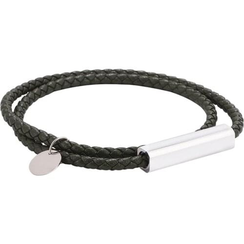 Simple Trendy Jewelry Green Double Leather Rope Bracelet for Women Men Stainless Steel Magnetic Buckle Charm Bracelets PD0688