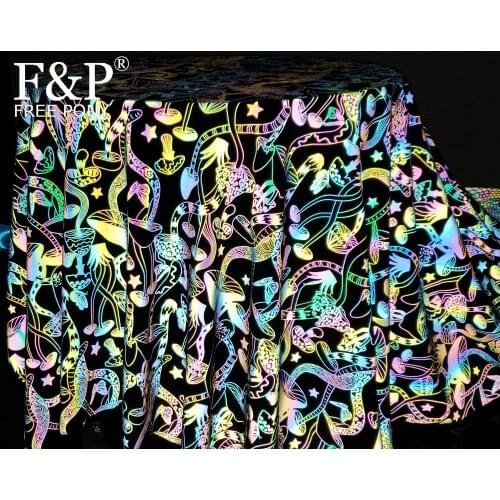 4 Way Stretch Iridescent Rainbow Reflective Mushroom Fabric Hologram Holographic Fabric By the Yards