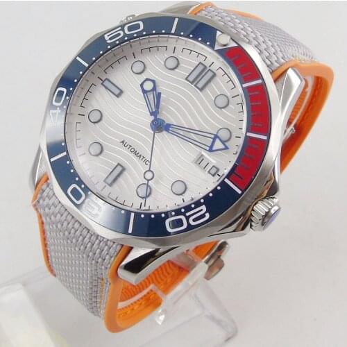 Luxury 41mm Mechancial Mens Watch White Dial Sapphire Glass NH35 MIYOTA Movement Rubber Band Ceramic Bezel Date Function