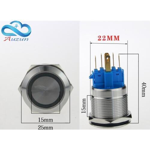 22mm self-locking metal button with light switch voltage 220v current 5A250VDC waterproof rust red, yellow blue white