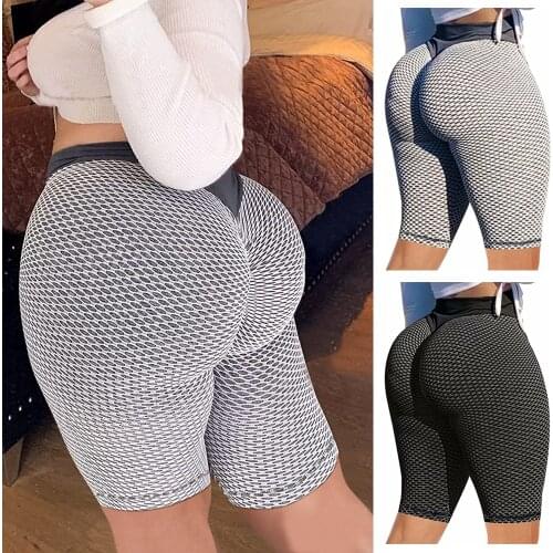 KIWI RATA High Waisted Butt Lifting Yoga Shorts for Women Tummy Control Textured Ruched Shorts Sports Gym Running Beach Hot Pant
