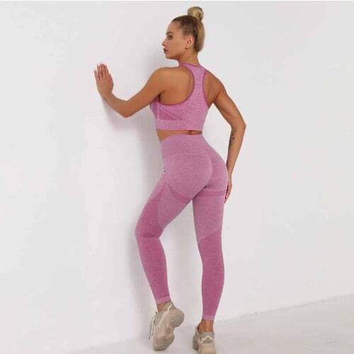 2021 New Seamless Knitting Sexy Shockproof Gathered Running Sports Vest Peach Hip Fitness Breathable Soft Leggings Yoga Suit
