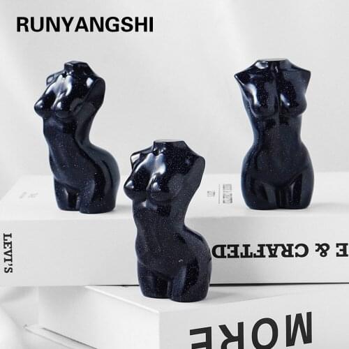Blue sandstone Goddess Statue Crystal Carved Synthetic quartz female model Torso Figurine Healing Gemstone Decor Gift