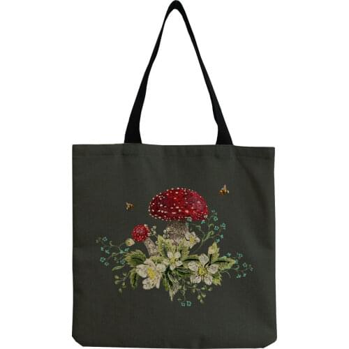 Creativity Personality Plant Mushroom Shoulder Bag Art Refreshing Floral Tote Bag Eco Protection Large Capacity Women Handbag