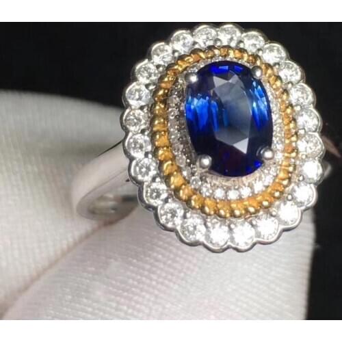 T1213 Blue Sapphire Ring 1.31ct Real Pure 18 K Natural Unheat Blue Sapphire Gemstone Diamonds Stone Female Ring