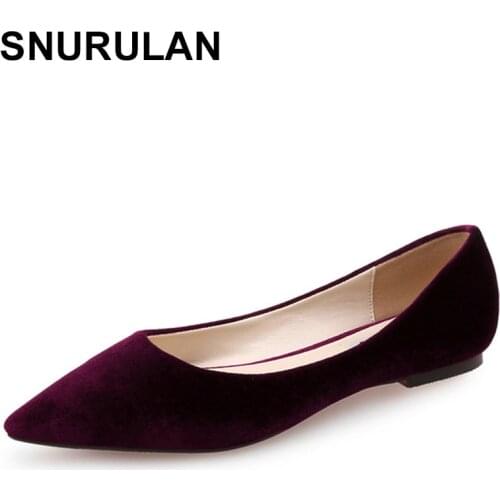SNURULANFlock Pointed Toe Ballet Flat Shoes Woman Comfortable Shallow Loafers Slip On Silk Ballerinas Women Office Low Heels Bal
