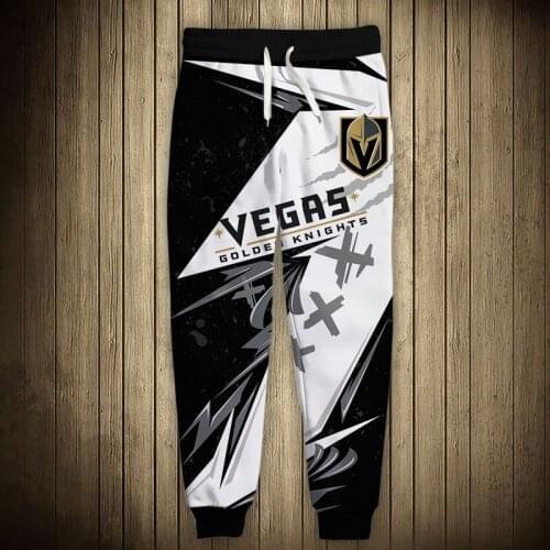 Vegas mens casual Golden Knights sports pants Black and white stitching graffiti helmet printing sweatpants