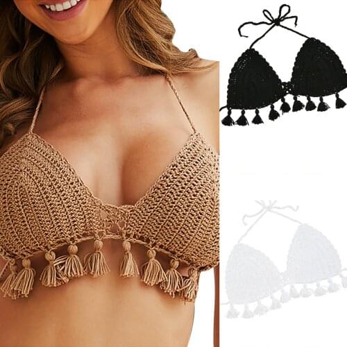 Candy color woven tassel bandage bikini top bra bubble hot spring 2021 womens fashion sexy bikini top SAGACE bikinis set