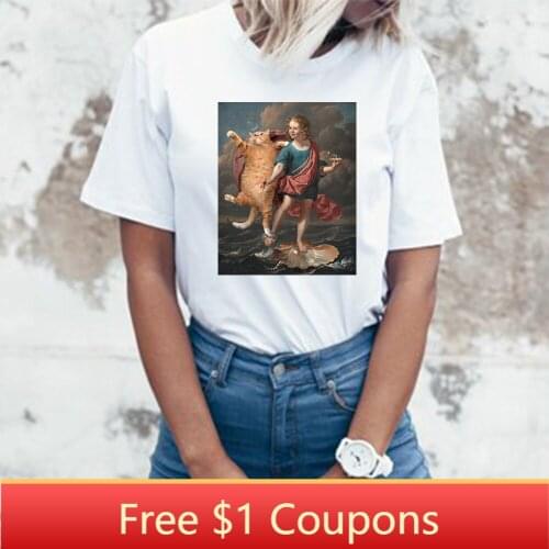 Cat funny t shirt female Casual White Harajuku tshirt Plus Size Grunge Proof Tumblr T-shirt Summer Street Style Tee