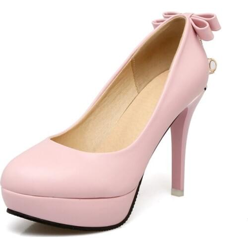 Big Size11 12 13 platform heels women shoes woman pumps ladies Butterfly knot slim heel socket of round head shallow water drill