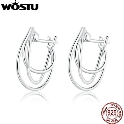 WOSTU Real 925 Sterling Silver Cross Lines Stud Earrings Geometry Original Design Earrings For Women Fashion Jewelry CTE443