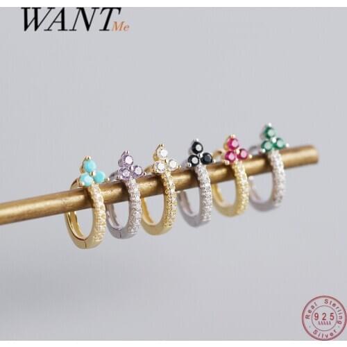 WANTME S925 Sterling Silver Luxury Pave Colorful Zircon Romantic Flower Stud Earrings for Women Charming Party Wedding Jewelry
