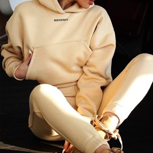 Hoodie Two Pieces Set Women Casual Long Sleeve Loose Sweatshirt Pants Tracksuit Jogging Sets 2020 Autumn Winter Home Outfits