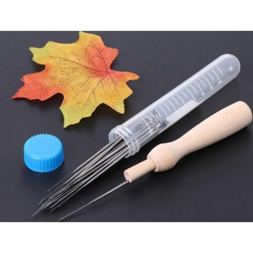 1Pc Wooden Handle Holder & 18pcs Wool Felt Needles Felting Tool DIY Craft Kit