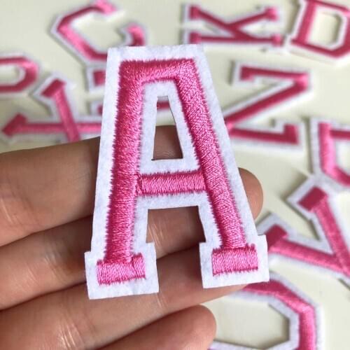 1Pcs Pink Letters Patch Alphabet Embroidered Applique iron on Name Letters Patches