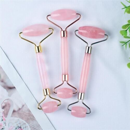1pc Pink Rose Quartz Roller Beauty Device Facial Massage Natural Stone And Crystals Healing Minerals Gems Souvenirs And Gifts