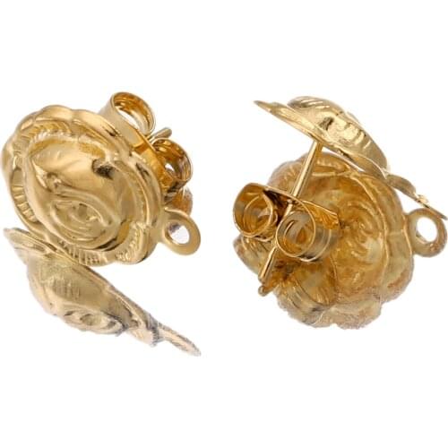 10pcs/lot DIY Earrings Findings Stainless Steel Rose Flower Post Connector with Gold Plated Jewelry Making Findings Accessories