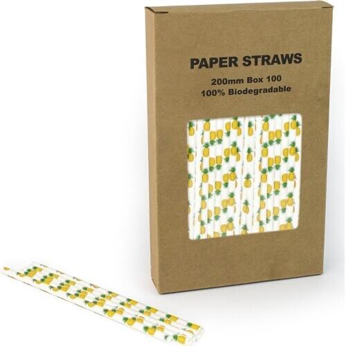 100pcs/Box Yellow Pineapple Paper Straws Bulk,Beach Bachelorette Summer Luau Birthday Party Bar Drinking Fruit Mason Jar Straws