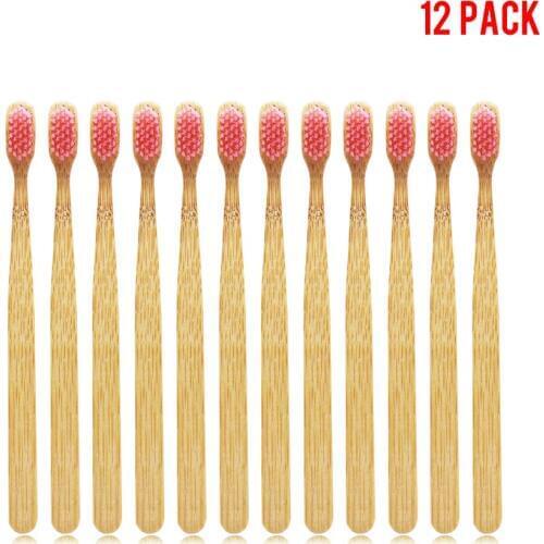 12 Packs Toothbrush Adult Bamboo Toothbrush Soft ToothbrushTeeth Clean Adult Toothbrush Pink Soft Bristles
