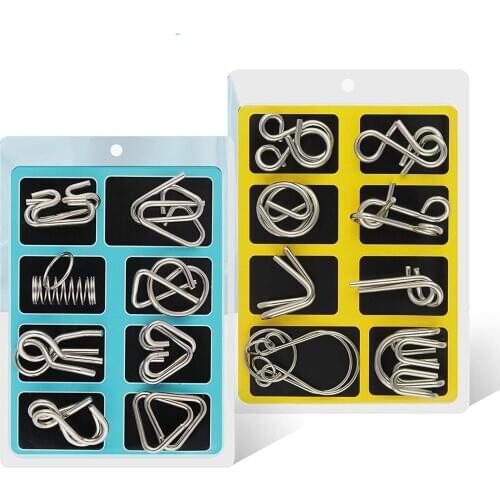16pcs Metal Montessori Puzzle Wire IQ Mind Brain Teaser Puzzles Children Adults Interactive Game Reliever Educational Toys