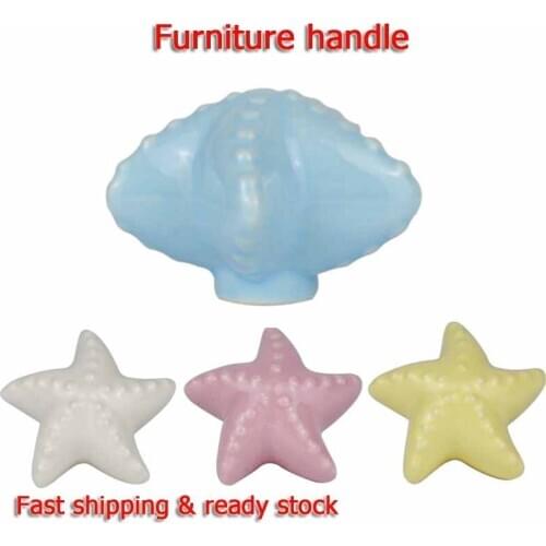 2pcs Mediterranean Style Starfish Ceramic Handle Desk Handle