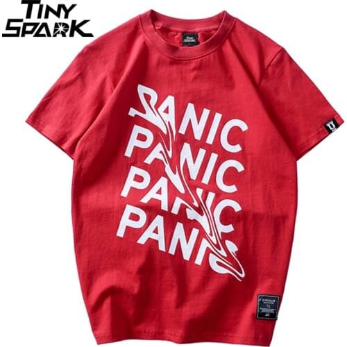 2021 Summer T Shirt Panic Letter Print Short Sleeve Hip Hop Funny T-Shirt Streetwear Casual Tshirts Cotton Tops Tee New Fashion