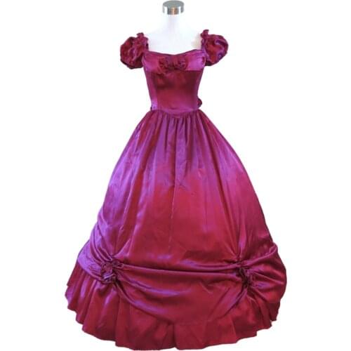 Burgundy Satin Gown Civil war costume renaissance dress satin dres