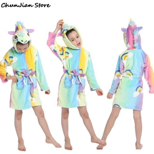 Rainbow Unicorn Bathrobes Children Sleepwear Homewear Baby Bathrobe robe de princesse Unicorn Bath Robe Bathrobes for Girls