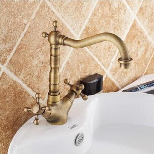 Free shipping Antique Brass Finish 360 Degree Swivel Brass Basin Faucet Bathroom Basin Sink Mixer Bath& kitchen taps Faucet