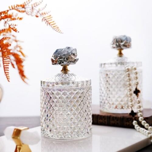 Colorful glass jar Fashion candy jar Large cotton swab box Storage tank For jewelry Household products Desktop ornaments Crafts