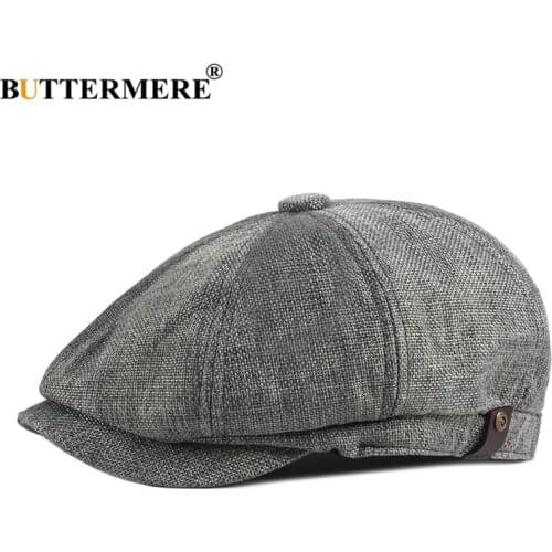 BUTTERMERE Summer Newsboy Cap Men Beret Hat British Style Vintage Flat Cap Gray Male Octagonal Cap