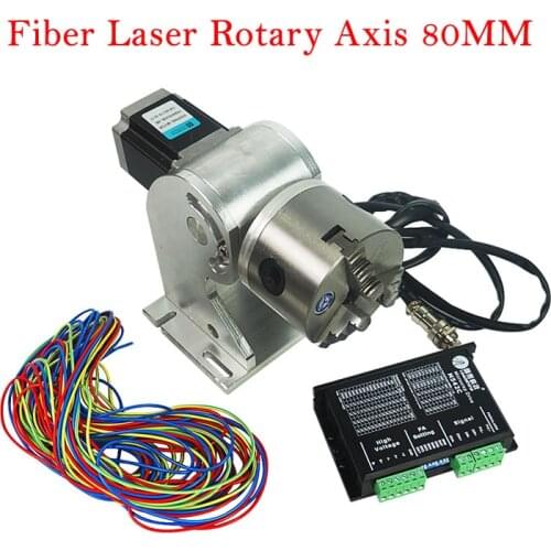CNC Fiber Laser Rotary Axis 80mm for Fiber Laser Nameplate Marking Machine 20w 30w 50w Fiber Laser Metal Laser Engraver