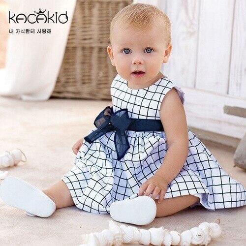 KACAKID Baby Girl Dress Blue Plaid Children Girls Dress Cotton Bow A-Line Fashion Kids Baby Girl Dress comfortable Summer ka3192