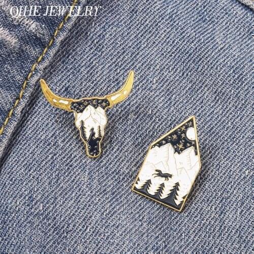 Bull Enamel Pin Wold Cattle Animal Brooches Geometric Badges Backpack Caps Decor Gift for Women Men Jewelry
