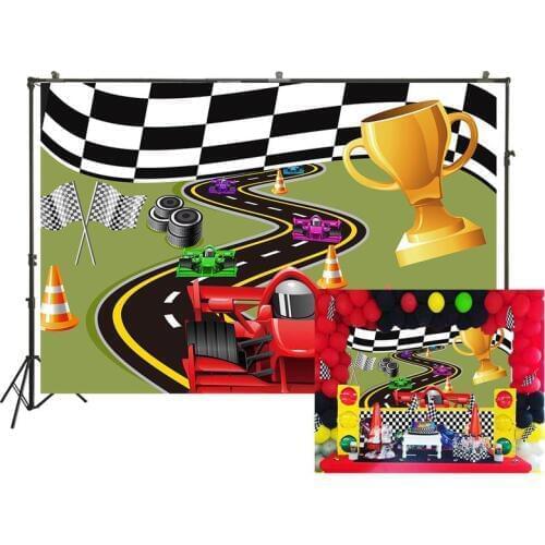 HUAYI Photography Backdrop Birthday Party Baby Shower Child Photo Background Race Track Dessert Table Decor Photo BackdropW-2089