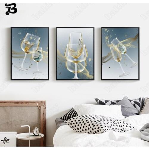 Canvas Painting Wall Art Nordic High Grade Red Wine Glasses Watercolor Champagne Cup Canvas Painting Living Room Home Wall Decor