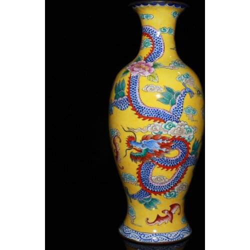 Chinese antique vase Old handmade copper Enamel dragon phoenix vase Home decoration,Bottom With Qianlong Mark