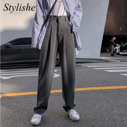 Classic Gray Wide Leg Pants for Women High Waisted Streetwear Black Baggy Pants Female Autumn Korean Harajuku Straight Trousers