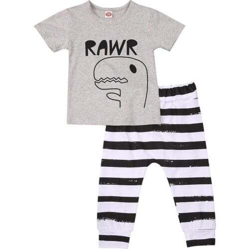 Toddler Baby Cartoon Printing Two-pieces Set, Infant Boys O-neck Short Sleeve Tops + High Waist Long Pants Suit 0-3T