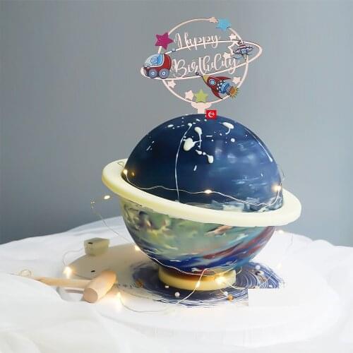 Space universe astronaut Acrylic Color Printing Cake Toppers Colorful Letters Cake Toppers for Kids Birthday Party Cake Decor