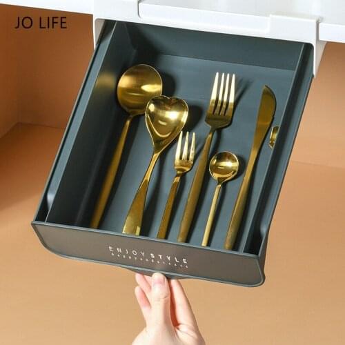 JO LIFE Creative Kitchen Desk Organizer Storage Box Sundries Stationery Under Desk Stand Holder Self-adhesive Drawer